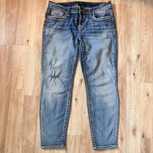 Vigoss Womens Skinny Jeans Heritage Fit Blue Distressed Ripped Size 14 30